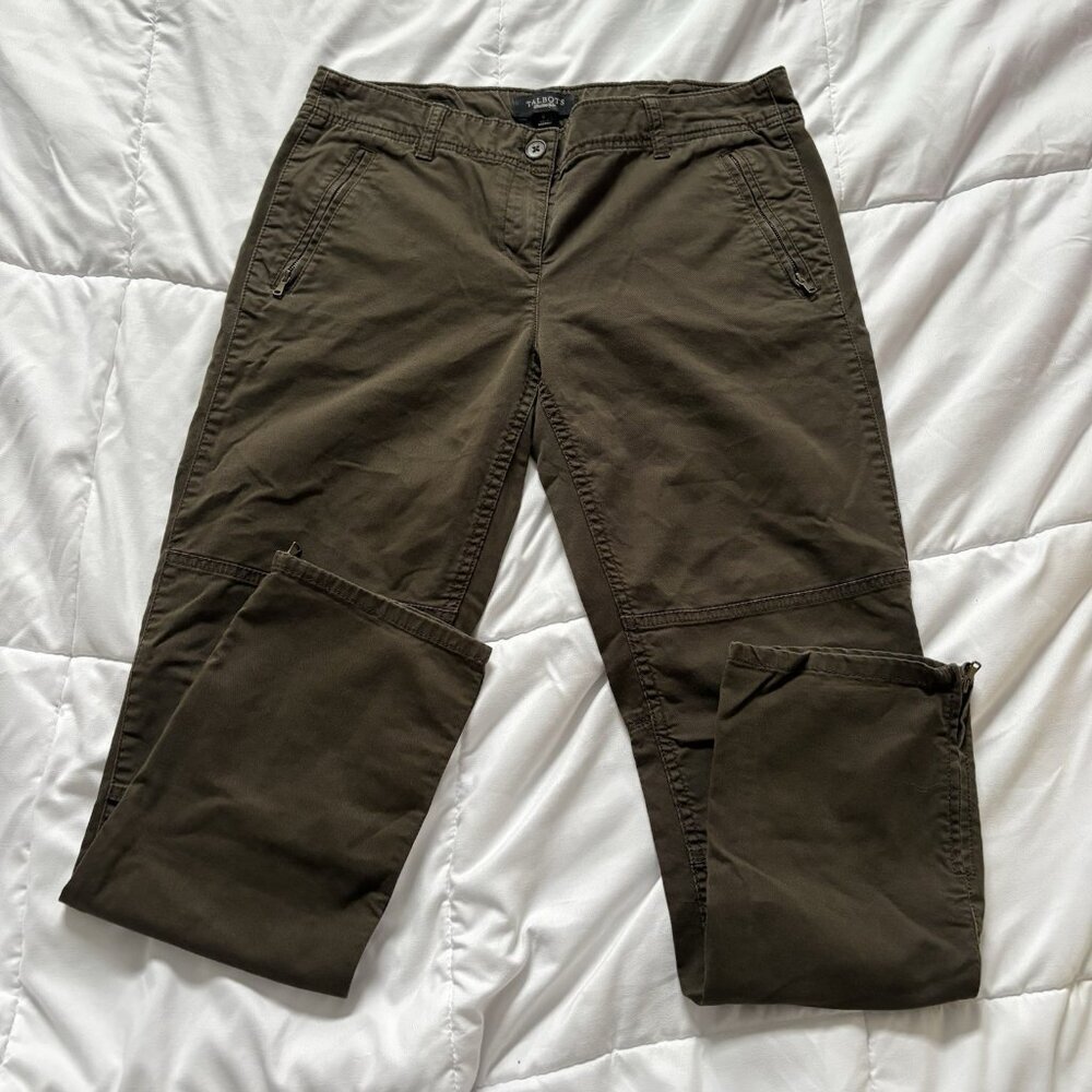 Talbots Womens Size 6 Pants Modern Fit‎ Zip Pockets Dark Green Zip Leg